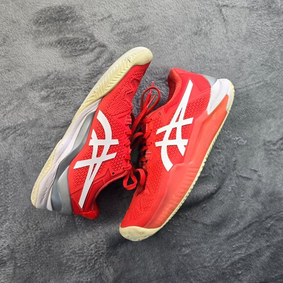 Asics Gel-Resolution 8 Tennis Shoes Womens 6 Red White Court Trainer - Picture 10 of 12